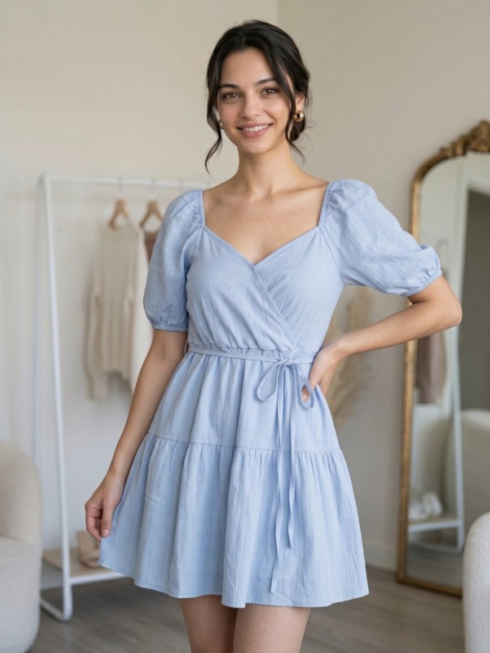 Blue Summer Lace-Up Dress